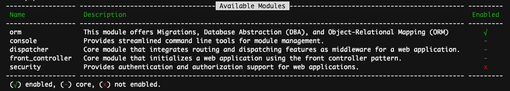 Console output with ORM enabled.