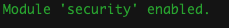 Console output when enabling security module.